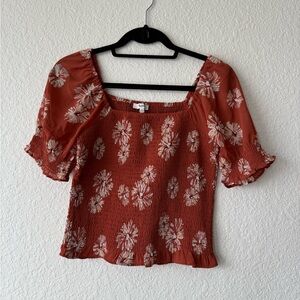 Madewell Terracotta Floral Smocked Blouse
